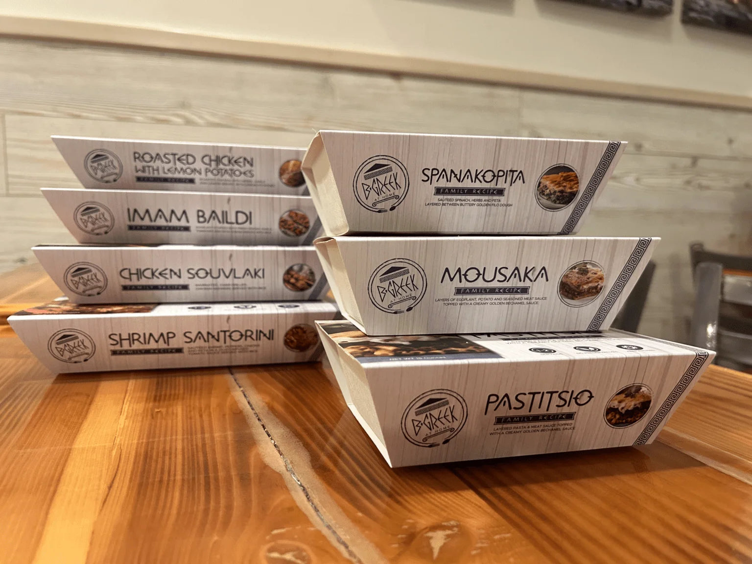 B Greek At Home Meals Stacked on table