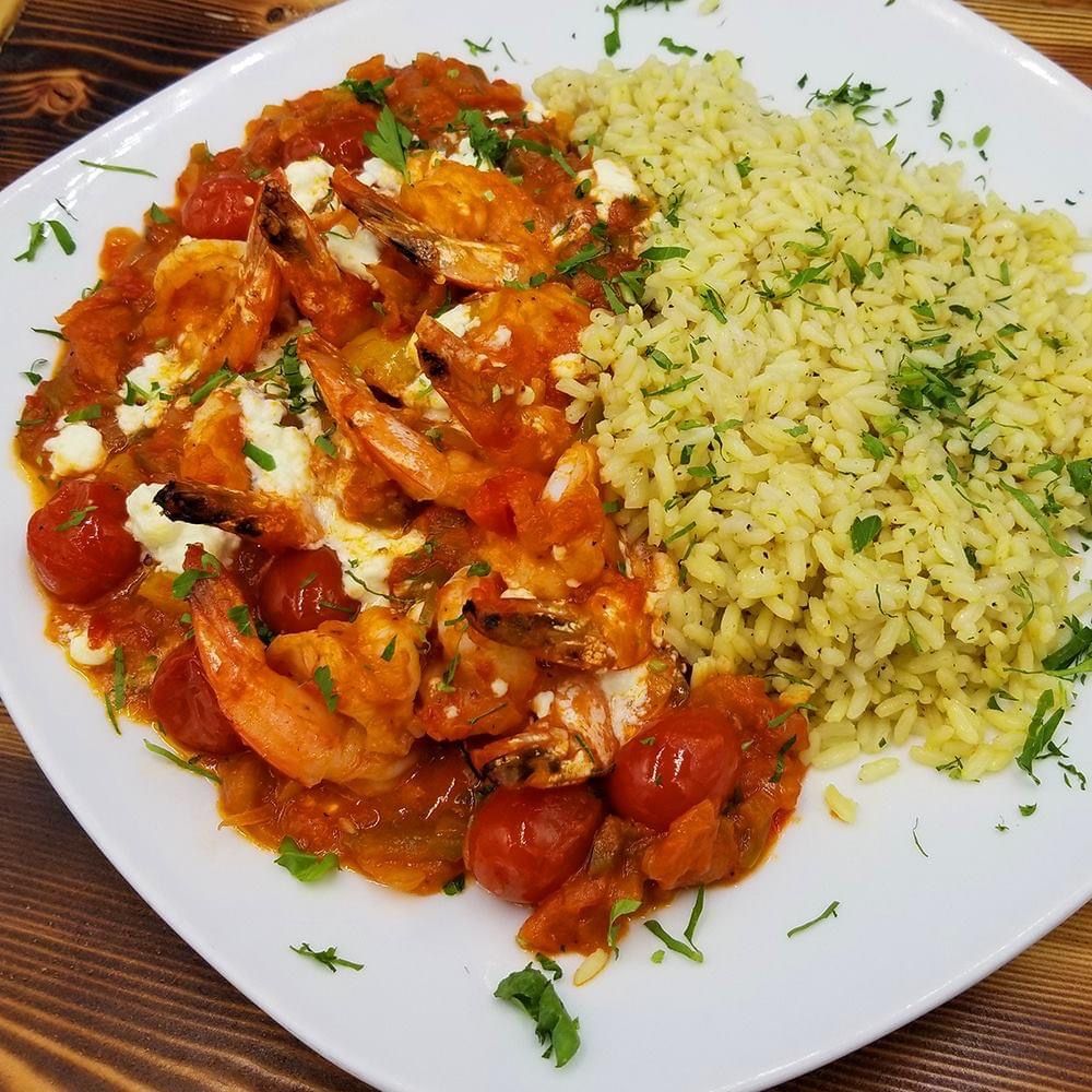 B Greek At Home Shrimp Santorini Dish